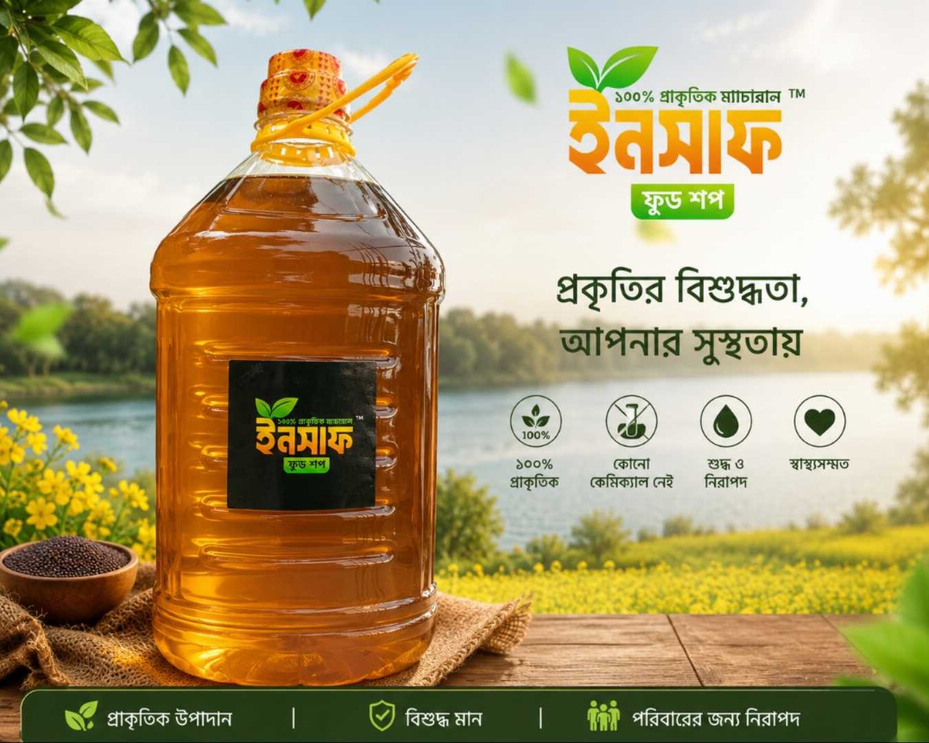 ,সরিষার,তেল,কাঠের,ঘানিতে,ভাঙ্গানো।৫,লিটার,